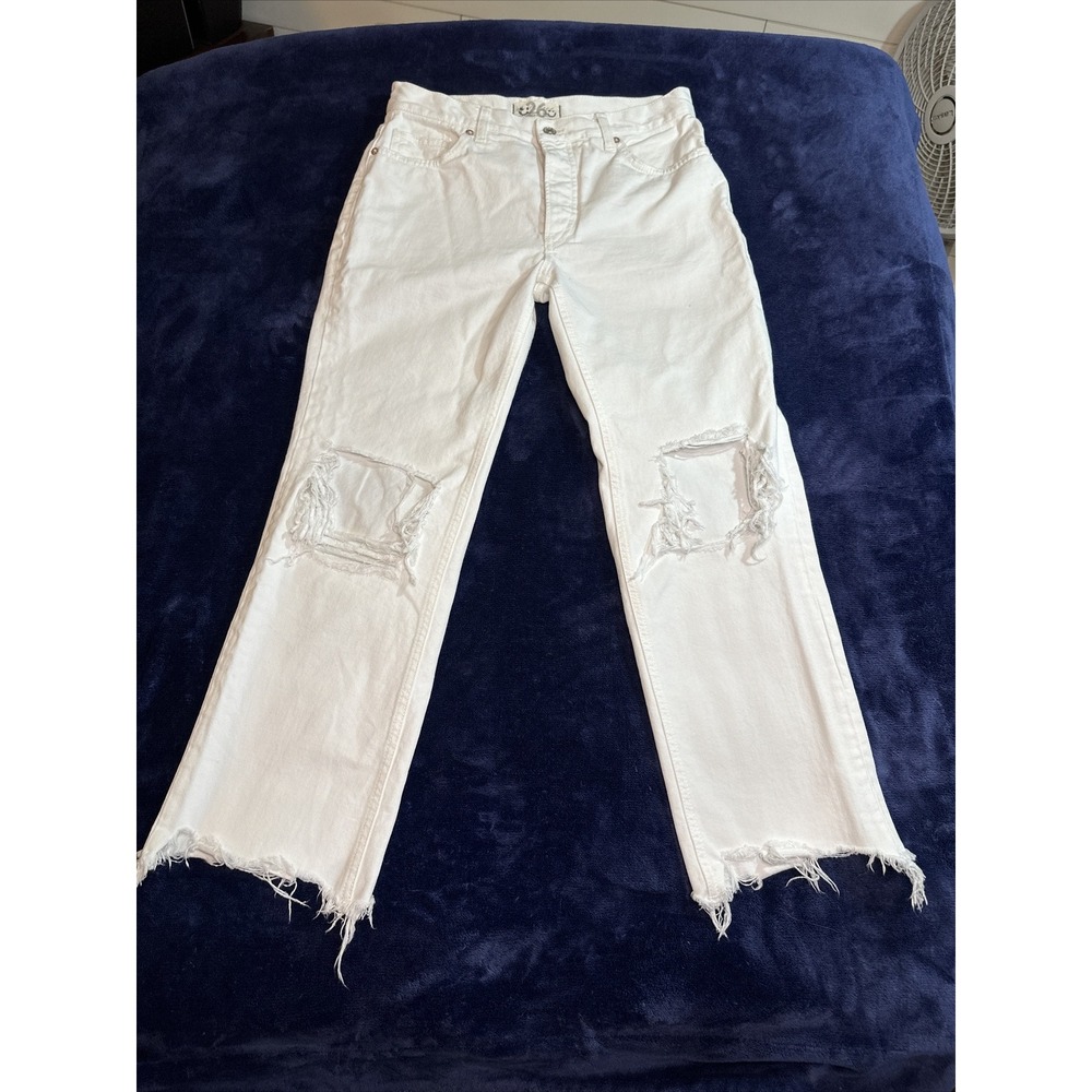 We The Free Jeans Womens Size 26 High Waisted Raw Hem Ankle White Button Fly 6